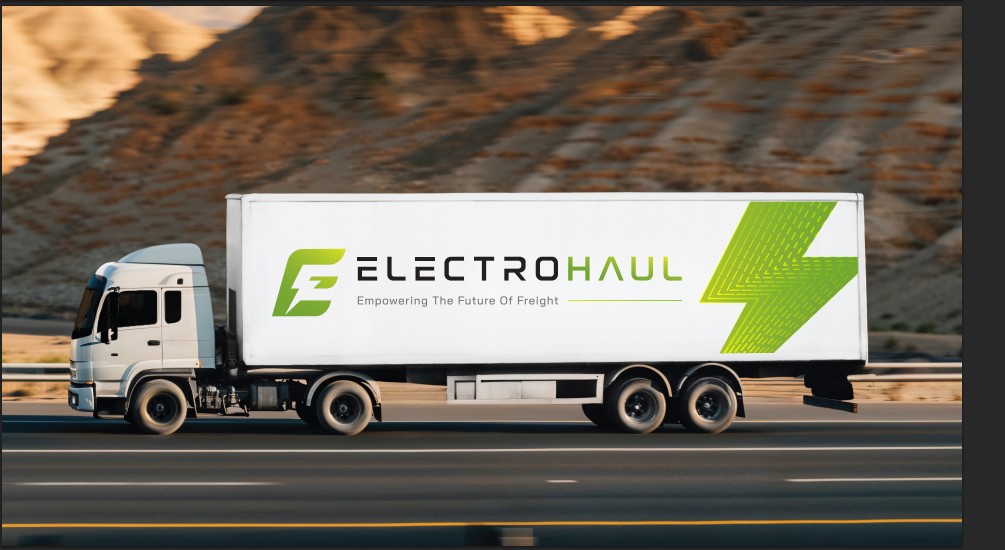 ElectroHaul branded electric truck hauling freight on the highway